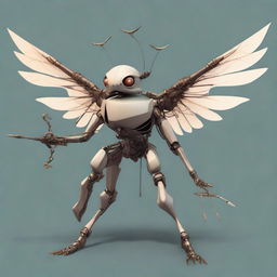 Generate an image of a winged monodrone with 4 arms, a creature from the Dungeons and Dragons universe, carrying a crossbow