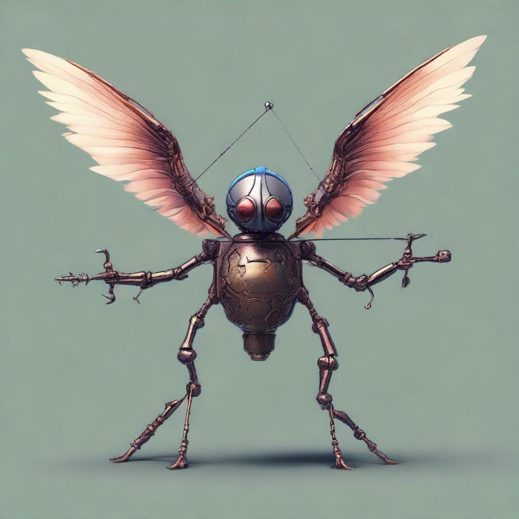 Generate an image of a winged monodrone with 1 eye and 4 arms, a creature from the Dungeons and Dragons universe, carrying a crossbow