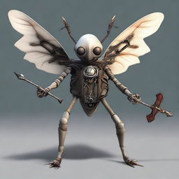 Generate an image of a winged monodrone with 1 eye and 4 arms, a creature from the Dungeons and Dragons universe, carrying a crossbow