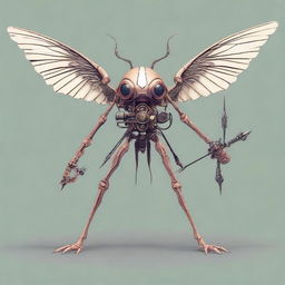 Generate an image of a winged monodrone with 1 eye and 6 arms, a creature from the Dungeons and Dragons universe, carrying a crossbow