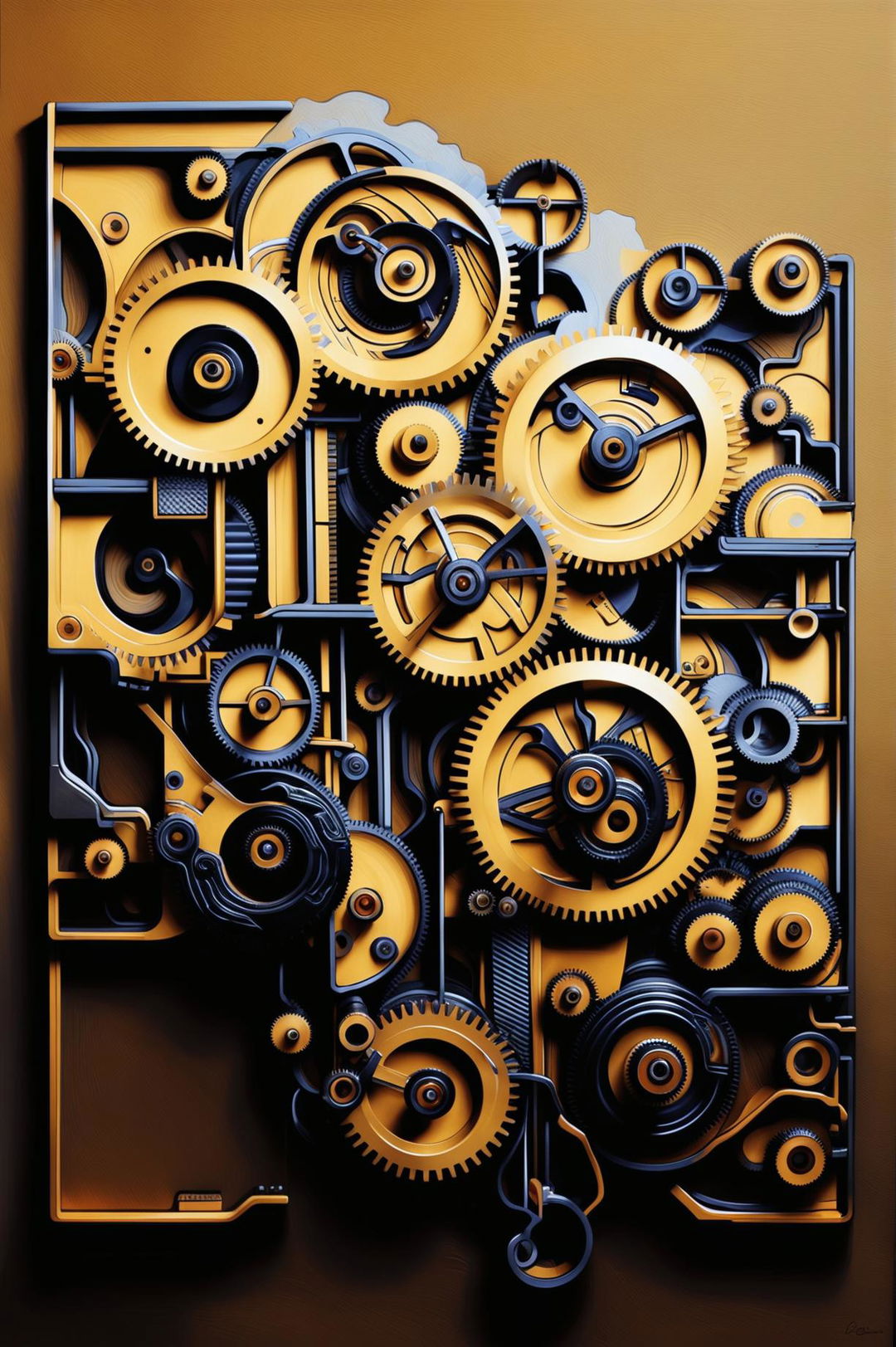 Create an image of a different style of wall art that incorporates gear details