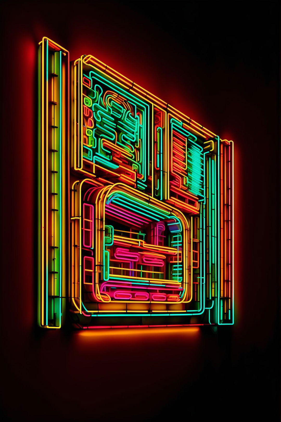 Create an image of a different style of wall art that incorporates neon light details