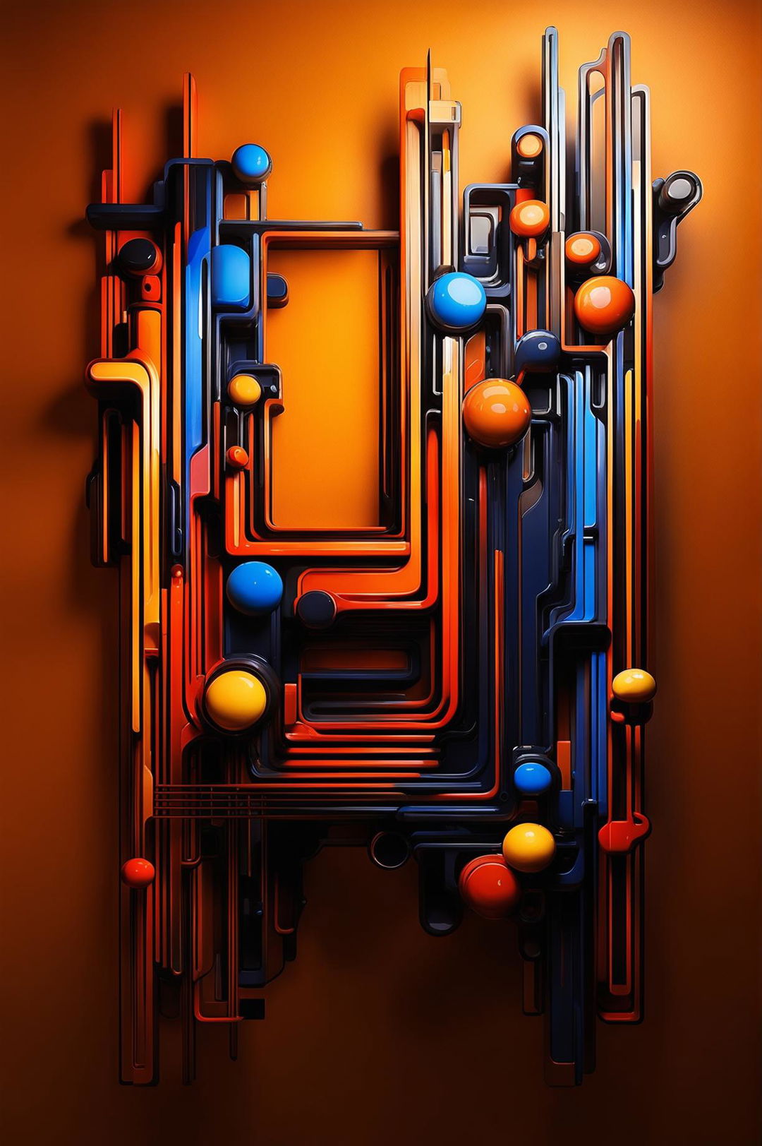 Create an image of a different style of wall art that incorporates LED light and glaze details