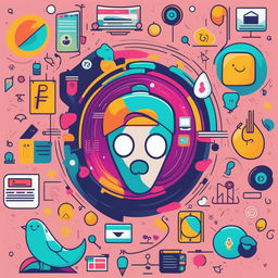 An image that represents internet culture, including popular memes, social media logos, and symbols of online communities, with a vibrant color scheme and a modern, whimsical style