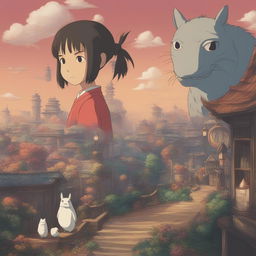 This is a request for an image inspired by the Studio Ghibli movie, Spirited Away, featuring prominent characters and elements from the Spirit World