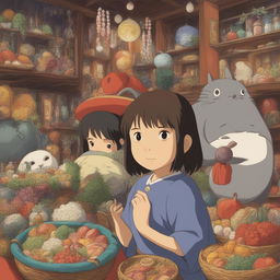 This is a request for an image inspired by the Studio Ghibli movie, Spirited Away, featuring prominent characters and elements from the Spirit World