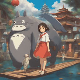 This is a request for an image inspired by the Studio Ghibli movie, Spirited Away, featuring prominent characters and elements from the Spirit World