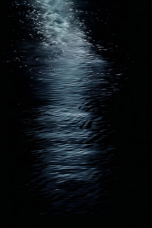 A 32k HD fine-art photograph featuring a dark scene with barely visible dark water, emphasizing mood and atmosphere.