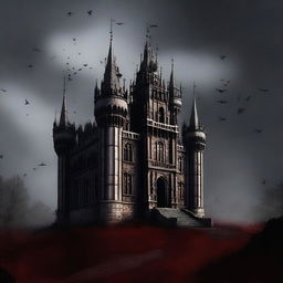 Generate an image of a Gothic-style castle situated in a hellish landscape.