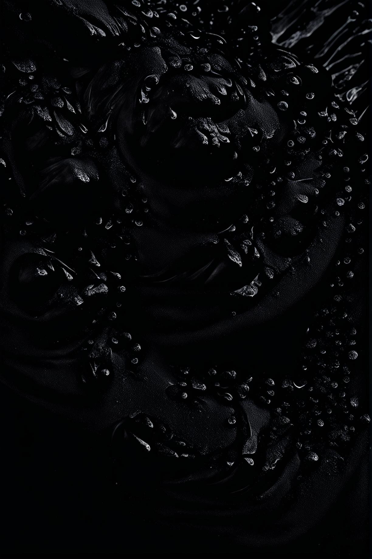 An ultra high-definition, ultra close-up image of a barely visible river of thick ink in an overwhelmingly dark setting.