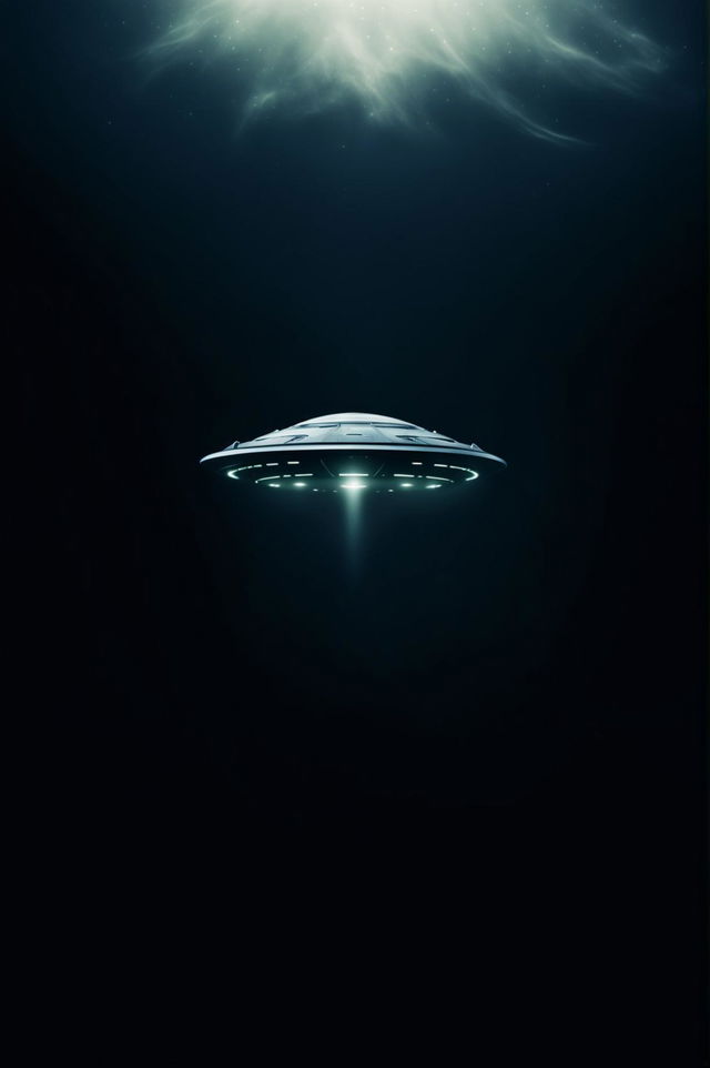 A high-definition image of a UFO, barely visible in a pitch black setting, creating an eerie and mysterious atmosphere.