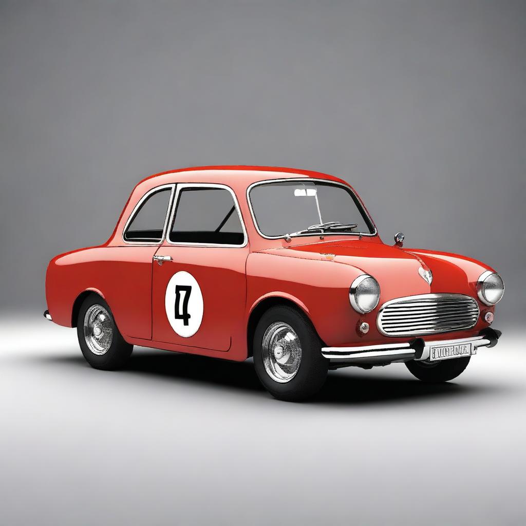 Generate an image of a 1960 Austin A40 modified into a race car