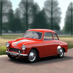 Generate an image of a 1960 Austin A40 modified into a race car