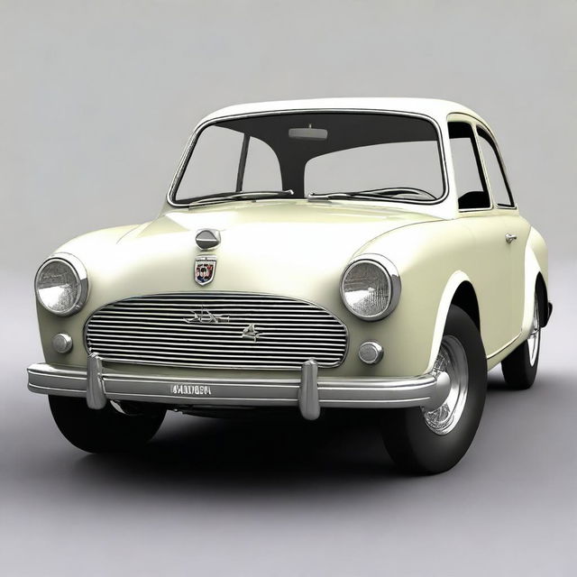 Generate an image of a 1960 Austin A40 modified into a race car