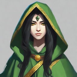 Create a portrait of a hooded Dungeons and Dragons Yuan-ti female character