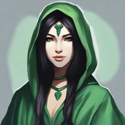 Create a portrait of a hooded Dungeons and Dragons Yuan-Ti female character