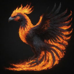 A fiery, aggressive phoenix rendered realistically, made entirely of flames with the emphasis on its powerful beak. Colors are a swirling mix of lava, black, red, and orange.