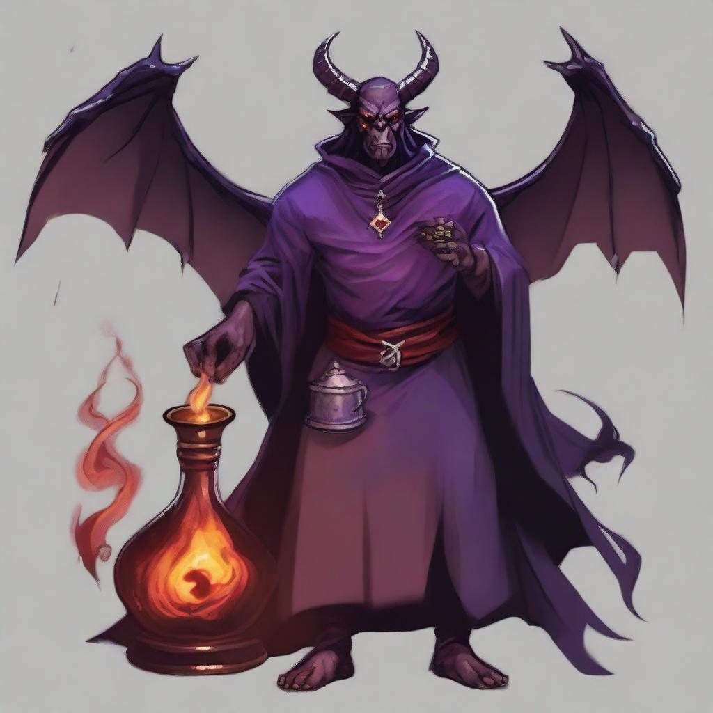 Generate an image of a demonic potion master in the art style of Dungeons and Dragons