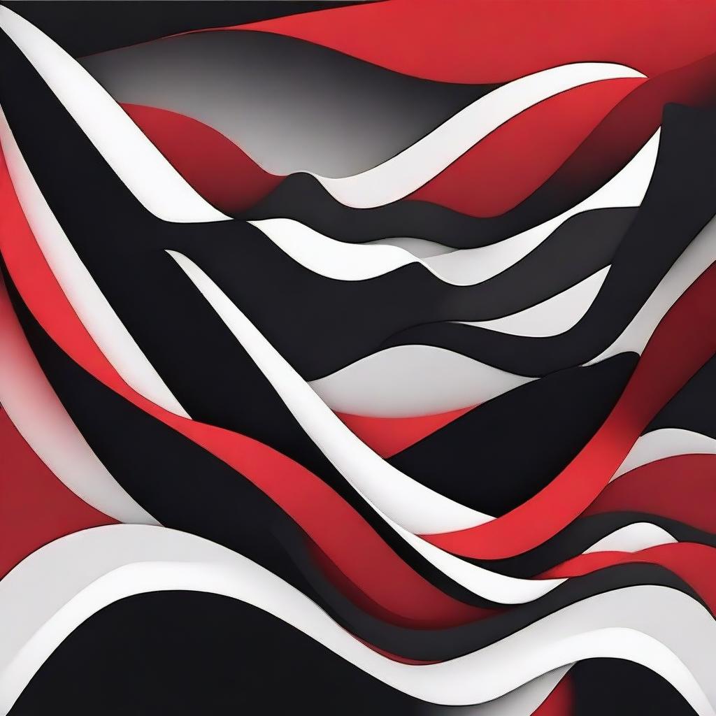 Create an image that encapsulates the concept of 'Feelings of Unreality', using a colour scheme of red, black, and white