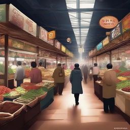 Generate an image of an underground market