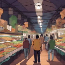 Generate an image of an underground market