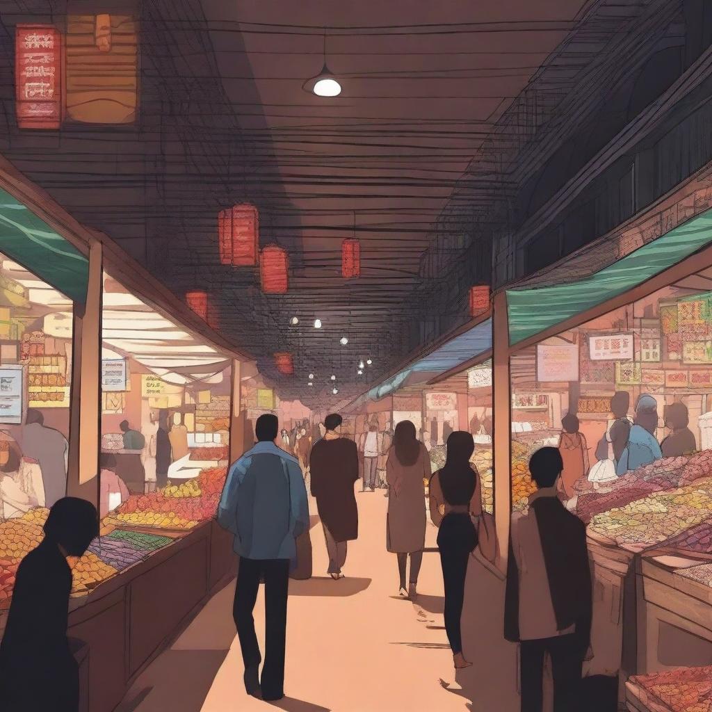 Generate an image of an underground market