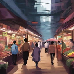 Generate an image of an underground market