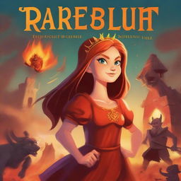 Design a book cover featuring the Princess of Fire living on a farm that is overrun by evil goblins