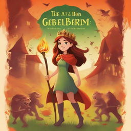 Design a book cover featuring the Princess of Fire living on a farm that is overrun by evil goblins