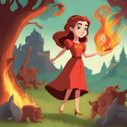 Design a book cover featuring the Princess of Fire living on a farm that is overrun by evil goblins