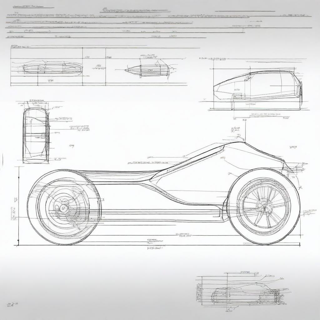 Create a design sketch for a small, unpowered three-wheel car