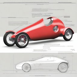 Create a design sketch for a small, unpowered three-wheel car