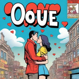 Create an image of a comic book cover that portrays the theme of love