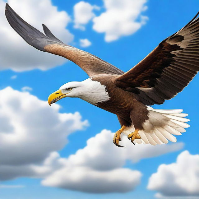 Generate an image of a large bird, such as an albatross or an eagle, soaring gracefully through the sky