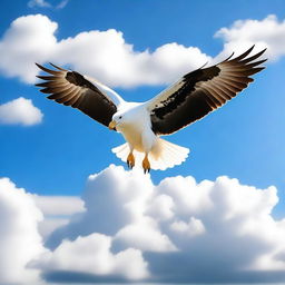 Generate an image of a large bird, such as an albatross or an eagle, soaring gracefully through the sky