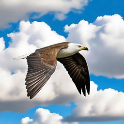 Generate an image of a large bird, such as an albatross or an eagle, soaring gracefully through the sky