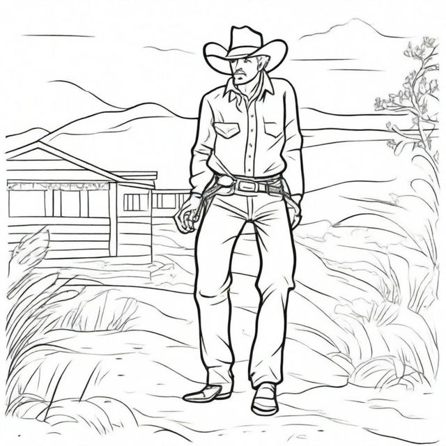 A cowboy standing with open arms, waiting to catch his toddler who is running towards him