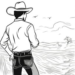 A cowboy standing with open arms, waiting to catch his toddler who is running towards him