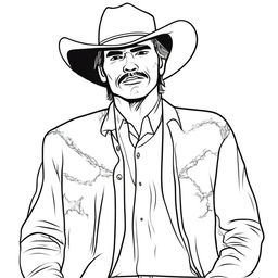 Create a line art image of a cowboy with teared clothing