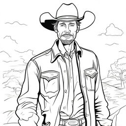 Create a line art image of a cowboy with teared clothing