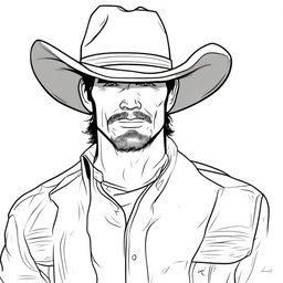 Create a line art image of a cowboy with teared clothing