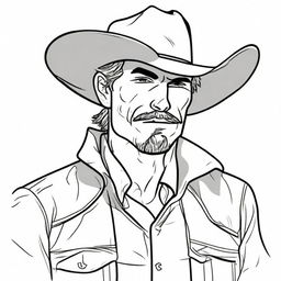 Create a line art image of a cowboy with teared clothing