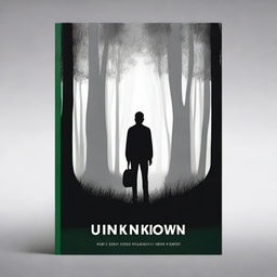 Generate a book cover with a dark, mysterious forest in the background and a silhouette of a person standing at the forest's edge