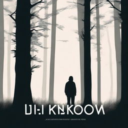 Generate a book cover with a dark, mysterious forest in the background and a silhouette of a person standing at the forest's edge