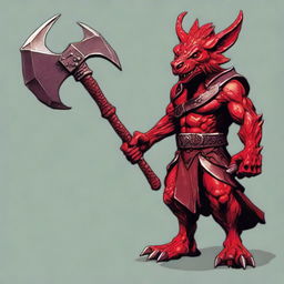 Generate an image of a red barbarian kobold with scales and a long face