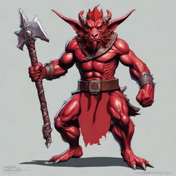 Generate an image of a red barbarian kobold with scales and a long face