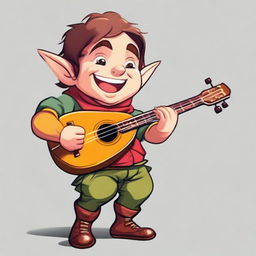 Generate an image of a cheerful halfling bard