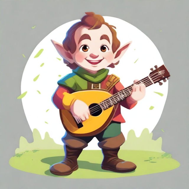 Generate an image of a cheerful halfling bard