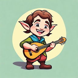 Generate an image of a cheerful halfling bard