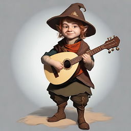 Generate an image of a halfling bard in a realistic style